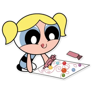 😊 Bubbles Powerpuff Girls cartone animato, disegno, arte, ragazza, bolle telegram sticker