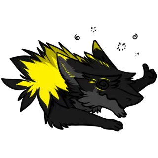 👍 Cartone animato, Cane, Lupo, Animale, Personaggio, Nero, Giallo, Adesivo whatsapp sticker