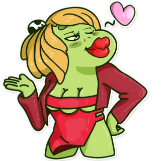 💕 cartone animato, personaggio, labbra, cuore, bacio, posa telegram sticker