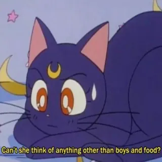 😶 Luna Sailor Moon Can't she think of anything other than boys and food? Anime, Kucing, Sailor Moon, Luna, Kartun whatsapp sticker