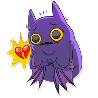 💔 dơi, trái tim tan vỡ, buồn, hoạt hình, dễ thương, tím, cảm xúc telegram sticker