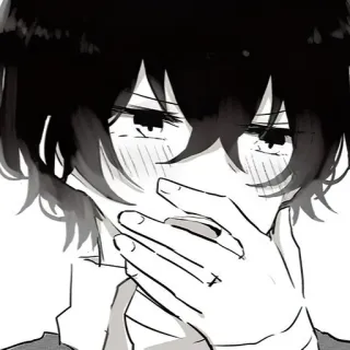 ☺️ Anime, Manga, Rougir, Garçon, Timide, Main devant la bouche telegram sticker