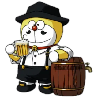 🍺 PANDABOX ARTWORK doraemon, anime, cartoon, bier, trinken, hut, vintage whatsapp sticker