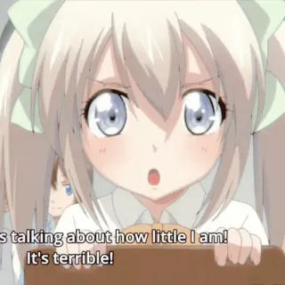 🦩 It's talking about how little I am!
It's terrible! anime, ragazza, piccola, arrabbiata, scioccata, cartone animato whatsapp sticker