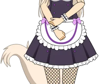 😵 Anime meisje, Maid outfit, Kattenmeisje, Illustratie, Schattig, Kawaii telegram sticker
