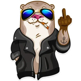 🖕 Rái cá, Động vật, Ngón giữa, Phim hoạt hình, Kính râm, Áo da, Thuốc lá, Xăm mỏ neo telegram sticker