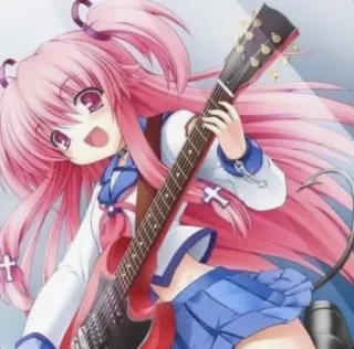 🎸 anime girl, guitar, pink hair, school uniform, cute, music telegram sticker