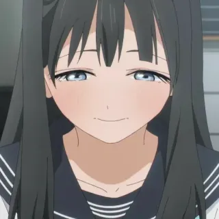 🍥 Garota anime, Sorriso, Retrato, Cabelo preto, Maria Chiquinha, Anime telegram sticker