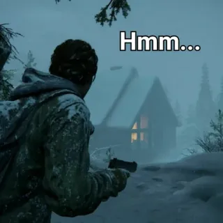 🤔 Hmm... arma, nieve, casa, invierno, juego telegram sticker