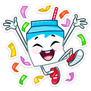 🥳 Milchkarton, Feier, Konfetti, Fröhlich, Cartoon, Essen, Getränk whatsapp sticker