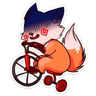 🚲 rubah, binatang, sepeda, imut, kartun, kawaii, sepeda roda tiga telegram sticker