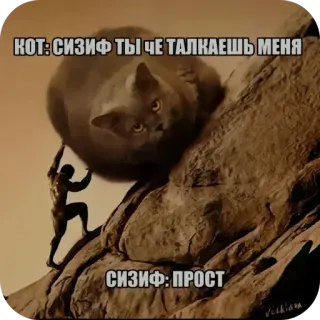 🖼 Sisyphus Greek Mythology КОТ: СИЗИФ ТЫ ЧЕ ТАЛКАЕШЬ МЕНЯ СИЗИФ: ПРОСТ whatsapp sticker