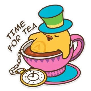 🍵 TIME FOR TEA Tee, Teestunde, Hut, Getränk, Entspannen, Niedlich, Cartoon, Zeit, Uhr telegram sticker
