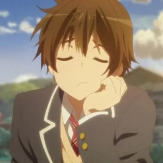 🍫 anime, chico, uniforme escolar, adormilado, pelo castaño telegram sticker