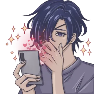 🥺 Anime, Karakter, Digital, Ilustrasi, Pria, Ponsel pintar, Telepon, Hati telegram sticker