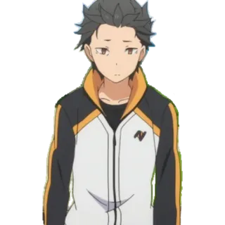 😨 Subaru Natsuki Re:Zero anime, isekai, main character, brunette, tracksuit telegram sticker