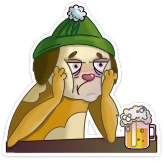 ☹ anjing, bir, alkohol, lelah, kartun, minuman, pesta telegram sticker