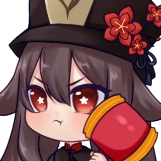 🔨 Hu Tao Genshin Impact Anime, Gioco, Rosso, Fiori, Bastone telegram sticker