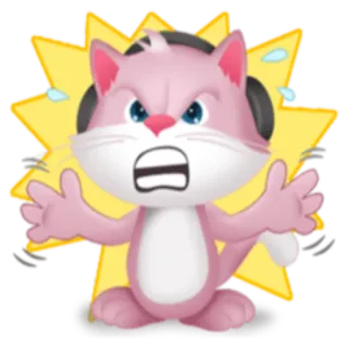😖 gatto, arrabbiato, frustrato, cuffie, rosa, cartone animato telegram sticker