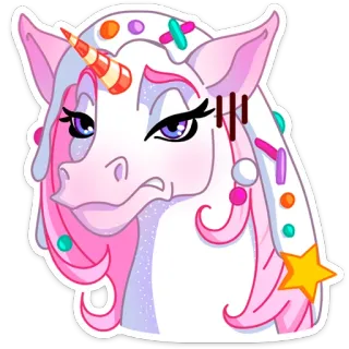 😟 unicórnio, fofo, zangado, adesivo, sobremesa whatsapp sticker