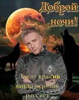 🌟 Доброй ночи!
Закат красив когда веришь рассвет... ราตรีสวัสดิ์, พระจันทร์, หมาป่า, ผู้ชาย, พระอาทิตย์ตก, ความหวัง, รัสเซีย telegram sticker