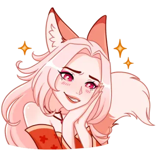 🤩 Gadis anime, Telinga rubah, Rambut merah muda, Imut, Stiker, Anime telegram sticker