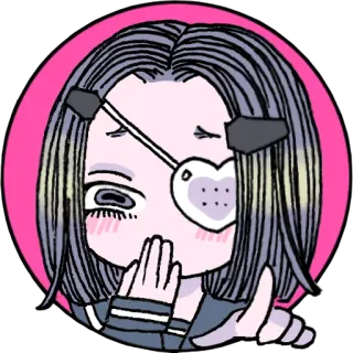 😅 Anime, Mädchen, Süß, Augenklappe, Rosa, Chibi, Kawaii telegram sticker