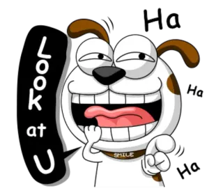 😂 LOOK at U chien, dessin animé, yeux, langue, montrer du doigt, sourire telegram sticker
