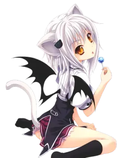 😜 anime girl, cat girl, cute, lollipop, fantasy, wings, ears, tail telegram sticker