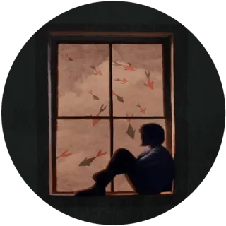 🌸 окно, человек, рыба, облака, силуэт, сон, созерцательный telegram sticker
