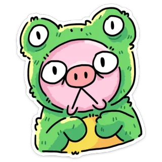 ☹️ 青蛙, 动物, 可爱, 卡通, 搞笑, 绿色, 粉色 telegram sticker