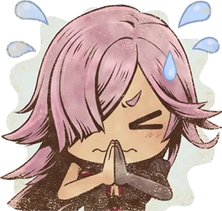 😖 anime, chibi, worried, sweat, pink hair, pleading telegram sticker