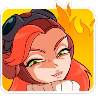🔥 ผู้หญิง, เด็กผู้หญิง, ผมแดง, การ์ตูน, ภาพประกอบ, ยิ้ม, นักบิน, การบิน telegram sticker