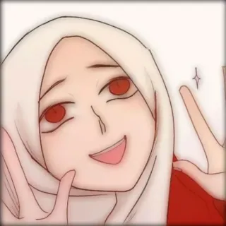 🤸‍♀ anime meisje, cartoon, vredesteken, glimlachend, rode ogen, hijab, digitale kunst telegram sticker
