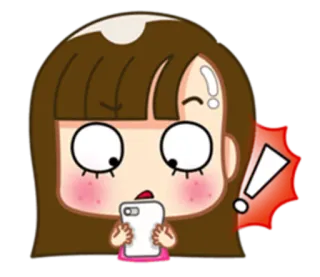 😳 sticker, cartoon, girl, alert, phone, surprised whatsapp sticker