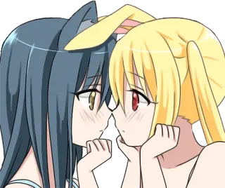 🖤 Anime, Chica gato, Chica conejo, Beso, Manga, Cariñoso telegram sticker