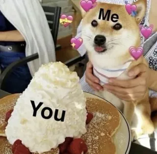 ❤ Me You hond, pannenkoeken, eten, liefde, meme, schattig telegram sticker