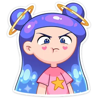😕 kartun, gadis, stiker, rambut biru, anime, karakter, ilustrasi telegram sticker
