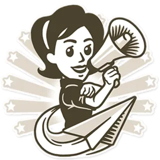 🔵 sticker, megáfono, mujer, avión de papel, comunicación, mensaje telegram sticker