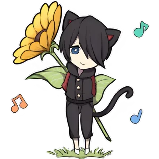 🌻 chibi, cat, flower, music notes, kawaii, cute, cartoon telegram sticker