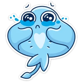 😭 가오리, 귀여운, 만화, 슬픈, 우는, 바다 생물, 바다, 이모티콘 telegram sticker