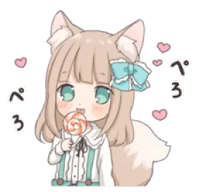 🍭 ぺろ Anime, Fofo, Garota Raposa, Pirulito, Kawaii, Chibi whatsapp sticker