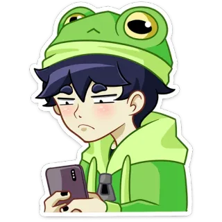 😑 动漫, 青蛙, 男孩, 卡通, 贴纸, 可爱, 连帽衫 whatsapp sticker