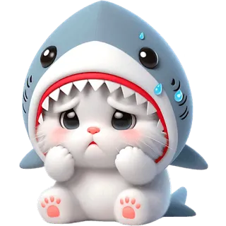 😢 chat, requin, mignon, animal, kawaii, triste telegram sticker