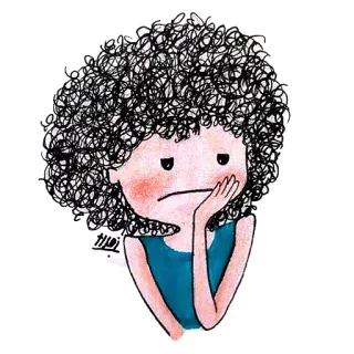 😞 Dessin animé, Triste, Fille, Cheveux bouclés, Boudeuse, Illustration telegram sticker