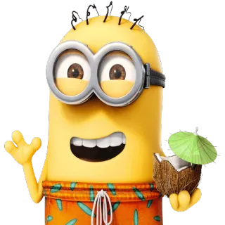 ✋ Minion Hoạt hình, Minion, Mùa hè, Bãi biển, Dừa, Đồ uống telegram sticker