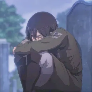 🔖 Mikasa Ackerman Attack on Titan anime, sad, military, character, Mikasa, Attack on Titan telegram sticker
