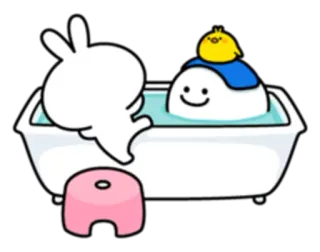 🛁 Dessin animé, Mignon, Animaux, Lapin, Oiseau, Bain, Baignoire telegram sticker