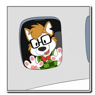 ✈️ Dibujos animados, Furry, Ventanilla avión, Perro, Gafas, Pajarita telegram sticker