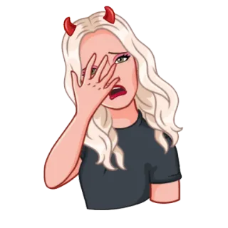 🤦‍♀️ kobieta, diabeł, rogi, dziewczyna, przestraszona, zszokowana, naklejka, kreskówka telegram sticker